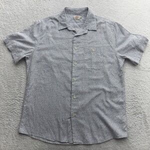 Faherty Brand Mens Large Short Sleeve Button Down Leaf Print Cotton Shirt Blue